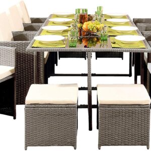 12 Seater Rattan Outdoor Garden Furniture Set - 8 Chairs 4 Stools & Dining Table
