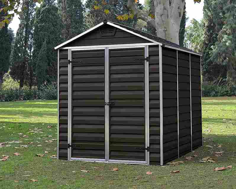 6 x 8 ft palram skylight plastic garden storage shed dark brown_11zon