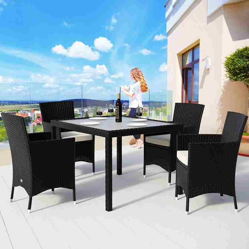 CASARIA® Poly Rattan 4 Seater Outdoor Dining Furniture Set 